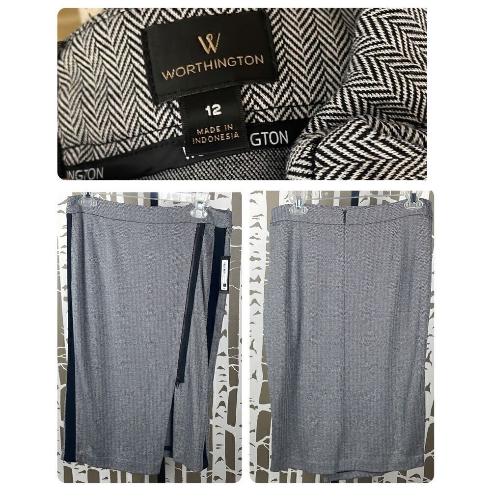 Worthington Light Grey Herringbone Stretch Jersey Knit Pencil Skirt NEW sz 12